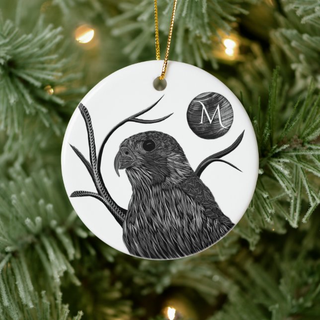 Falcon Full Moon Monogram Ceramic Tree Decoration (Tree)