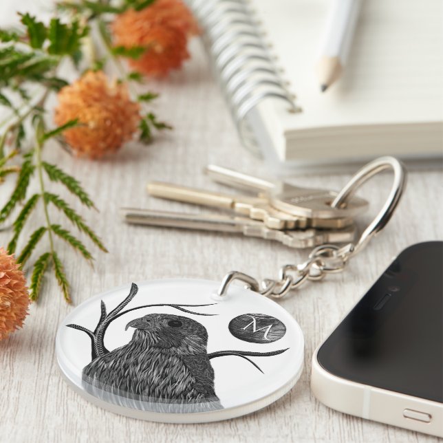 Falcon Full Moon Monogram Key Ring (Front Right)