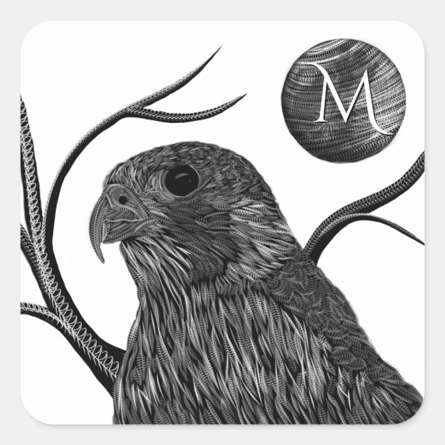 Falcon Full Moon Monogram Square Sticker (Front)