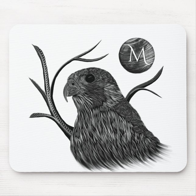 Falcon Full Moon Monogram White Mouse Mat (Front)