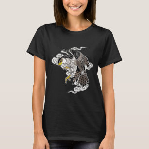 Falcon Hawk Flying X Japanese Clouds Tattoo Flash  T-Shirt