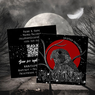 Falcon Hunter's Moon Black Red Falconry Services Square Business Card