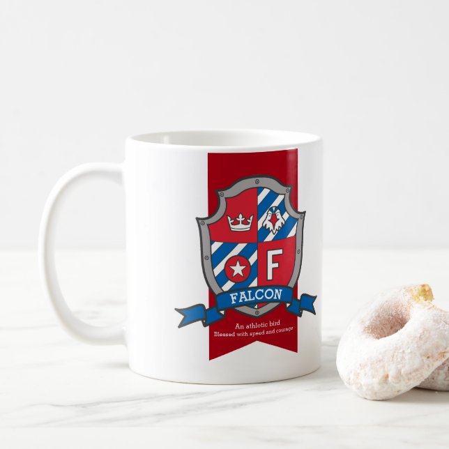 Falcon knight shield red blue name meaning mug (With Donut)