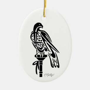 Falcon on Block Perch Ceramic Tree Decoration