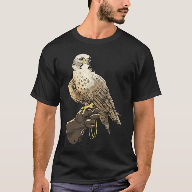Falcon Perch On Trainer Gloves  Falconry Falconer  T-Shirt (Front)