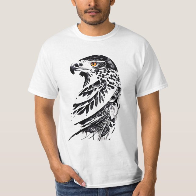 Falcon Wild Animal Nature Illustration Art Tattoo T-Shirt (Front)