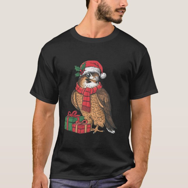 Falcon Xmas Lighting Santa Hat Falcon Bird Christm T-Shirt (Front)
