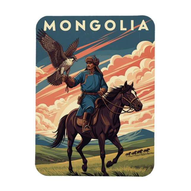 Falconer in Mongolia Travel Magnet (Vertical)