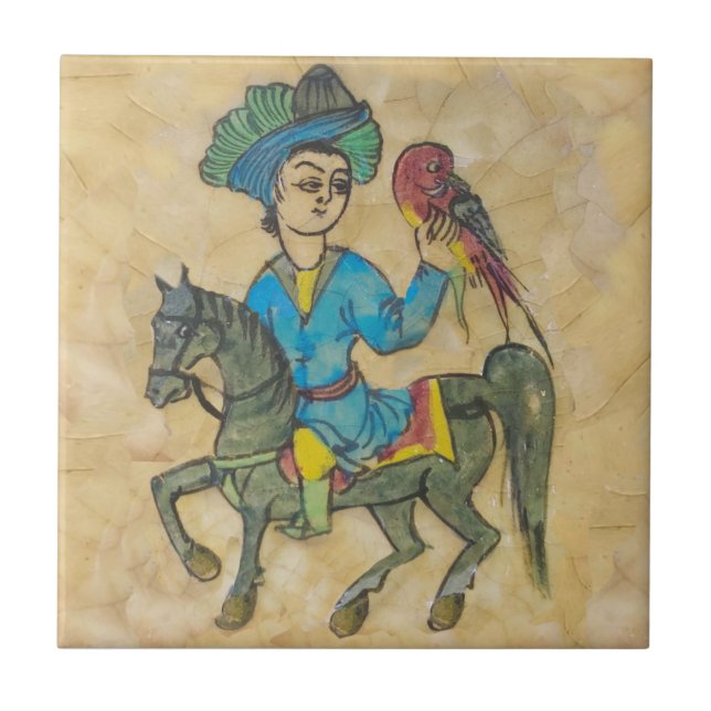Falconer on Horse c1900 Repro Persian Turkish Tile (Front)