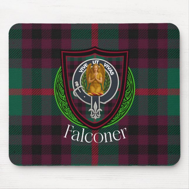 Falconer Scottish Clan Tartan & Crest Mouse Mat (Front)