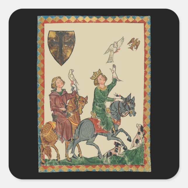 Falconry, 14th Century Codex Manesse Square Sticker (Front)