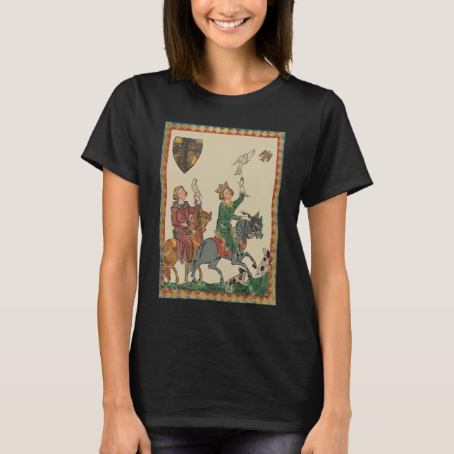 Falconry, 14th Century Codex Manesse T-Shirt (Front)