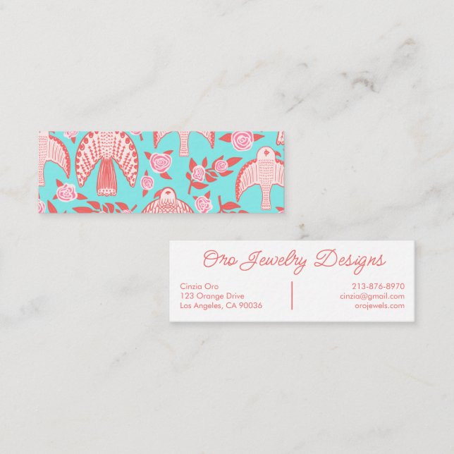 Falcons and Roses Elegant Botanical Feminine Chic Mini Business Card (Front/Back)