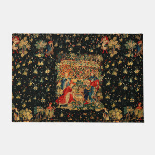 FALCONS BATH Red Blue Antique Mediaeval Tapestry  Doormat