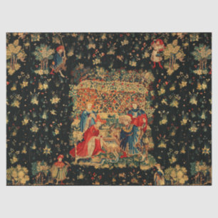 FALCONS BATH Red Blue Antique Mediaeval Tapestry Tissue Paper
