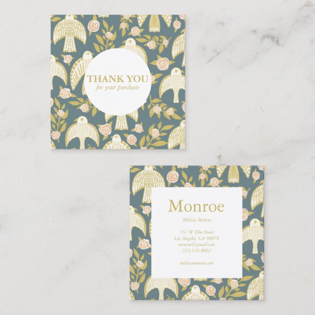 Falcons & Roses Chic Elegant Order Thank You  Square Business Card (Front/Back)