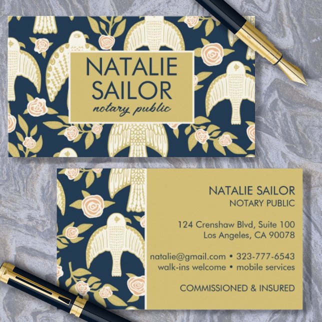 Falcons & Roses Chic Unique Modern Notary Public Business Card (Creator Uploaded)