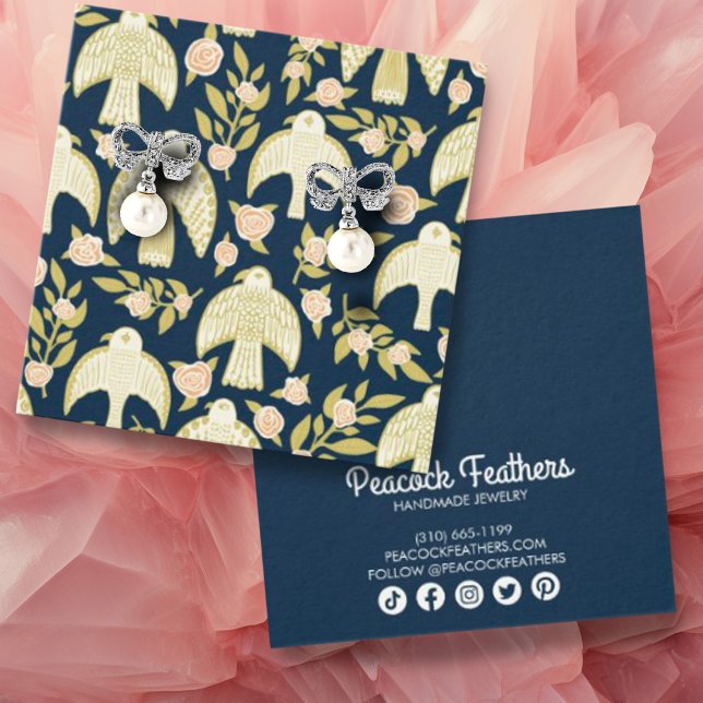 Falcons & Roses Earring Necklace Jewellery Display (Earring or necklace jewelry display cards with a fun falcon and flower pattern. Social media icons )