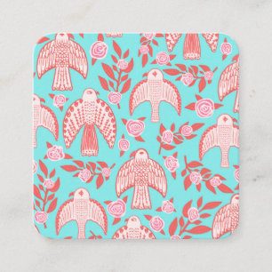 Falcons & Roses Elegant Boho Aqua Square Business Card