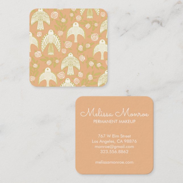 Falcons & Roses Elegant Boho Square Business Card (Front/Back)