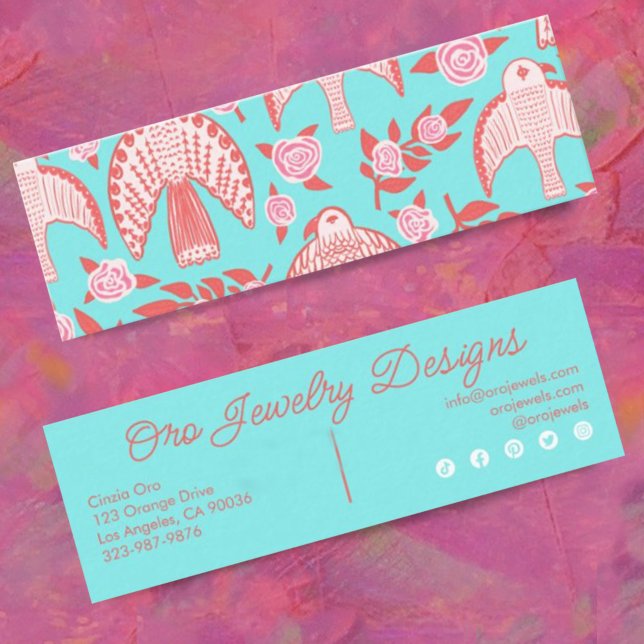 Falcons & Roses Elegant Botanical Feminine Chic Mini Business Card (Creator Uploaded)