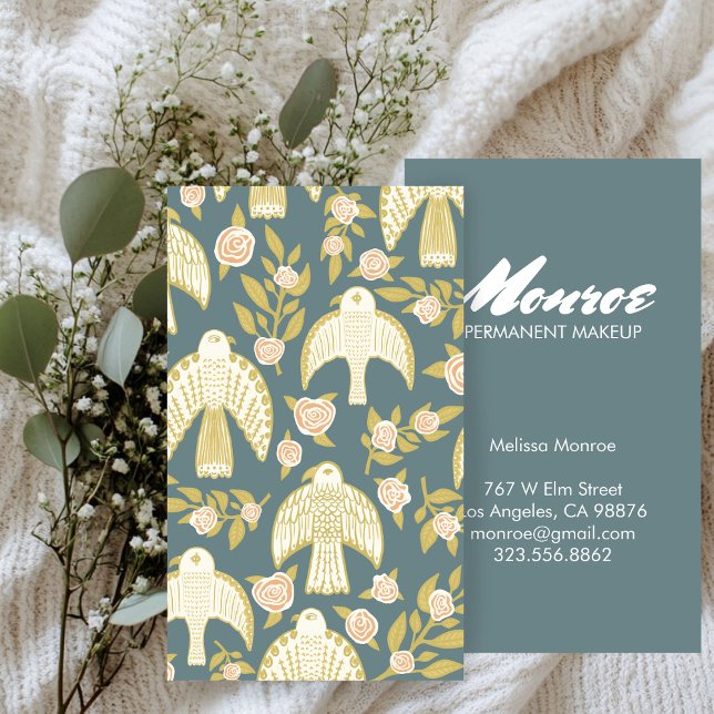 Falcons & Roses Elegant Illustrated Pattern Custom Business Card (Falcons & Roses Elegant Illustrated Business Card
)