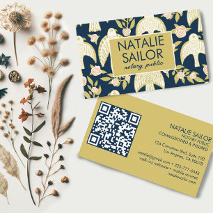 Falcons & Roses QR Code Chic Modern Notary Public Business Card
