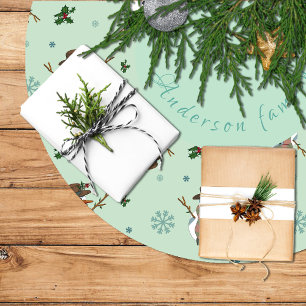 Falda árbol Navidad con muñecos y copos de nieve Brushed Polyester Tree Skirt