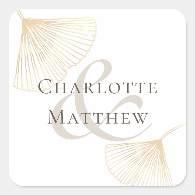 Faling Gold Ginkgo Leaves Wedding Square Sticker (Front)