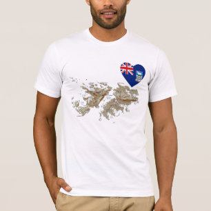 Falkland Islands Flag Heart and Map T-Shirt