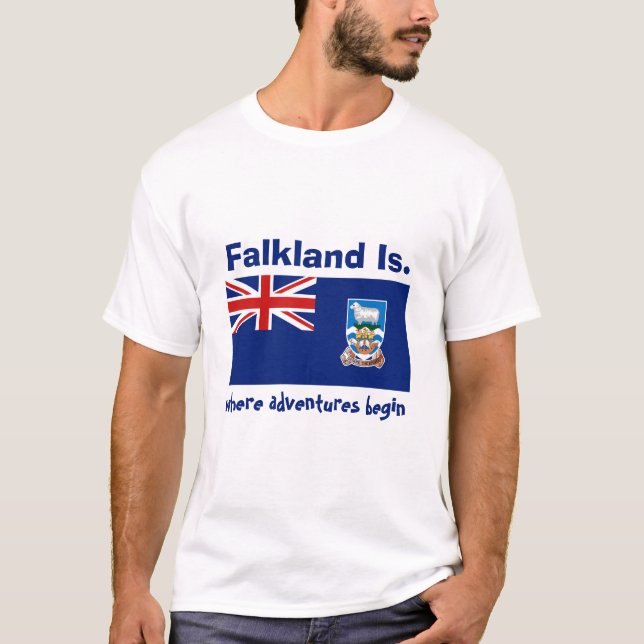 Falkland Islands Flag + Map + Text T-Shirt (Front)