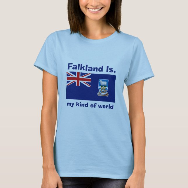 Falkland Islands Flag + Map + Text T-Shirt (Front)
