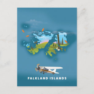 Falkland islands illustrated map postcard