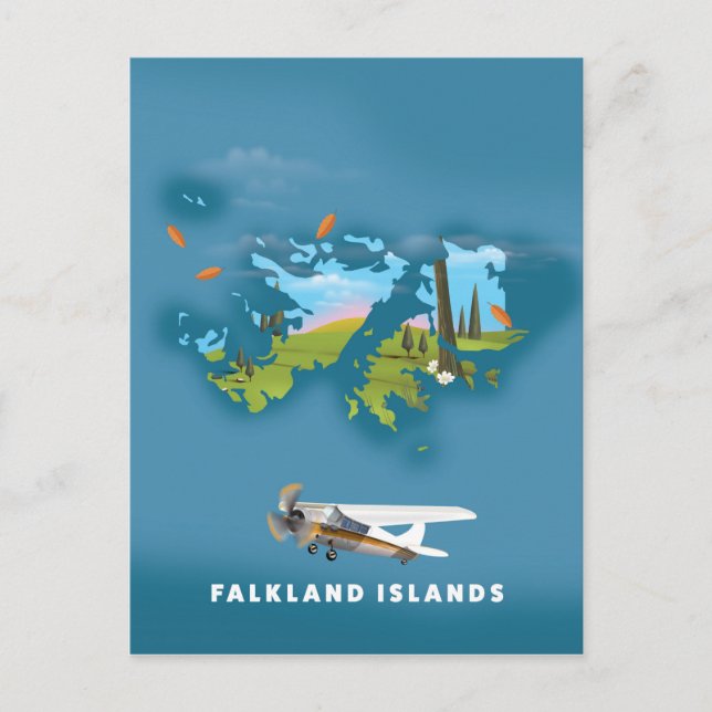 Falkland islands illustrated map postcard (Front)