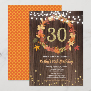 Fall 30th birthday rustic wood Thanksgiving wreath Invitation