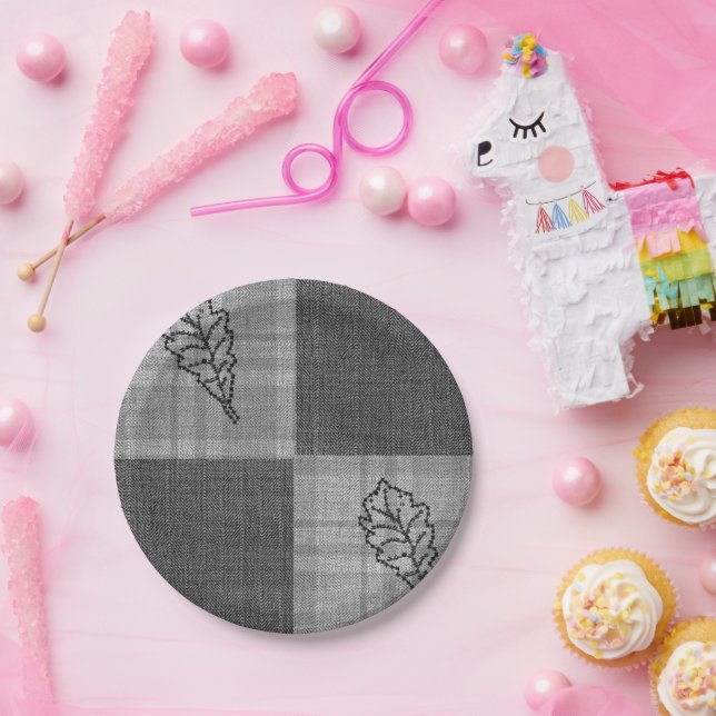 Fall 4 corners Grey Tones Paper Plate (Party)