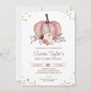Fall 60th Birthday, Floral Pumpkin Birthday Invitation