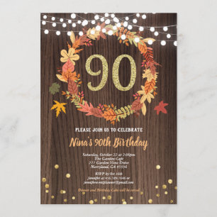 Fall 90th birthday thanksgiving wreath wood gold invitation