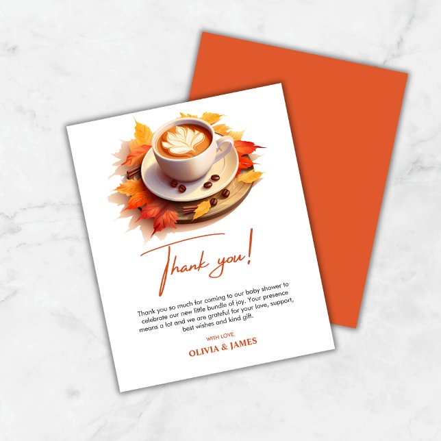Fall A Baby is Brewing Baby Shower Thank You Card (Budget Fall Autumn A Baby is Brewing Coffee Baby Shower Thank You Card  )