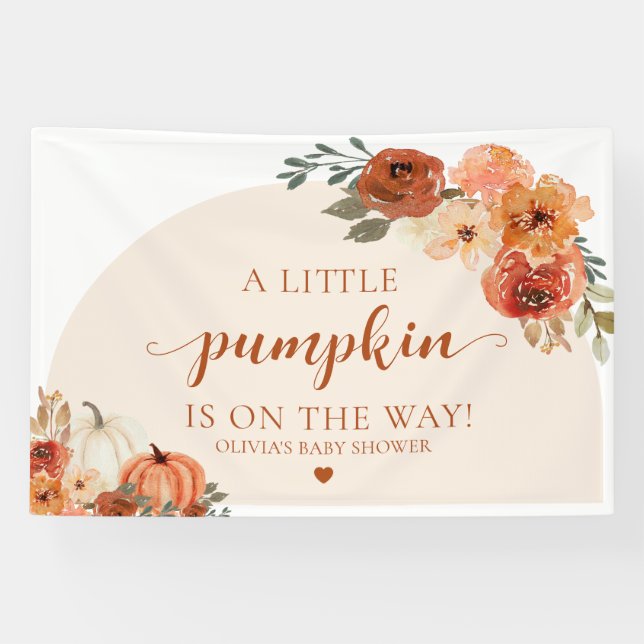 Fall A Little Pumpkin Autumn Floral Baby Shower  Banner (Horizontal)
