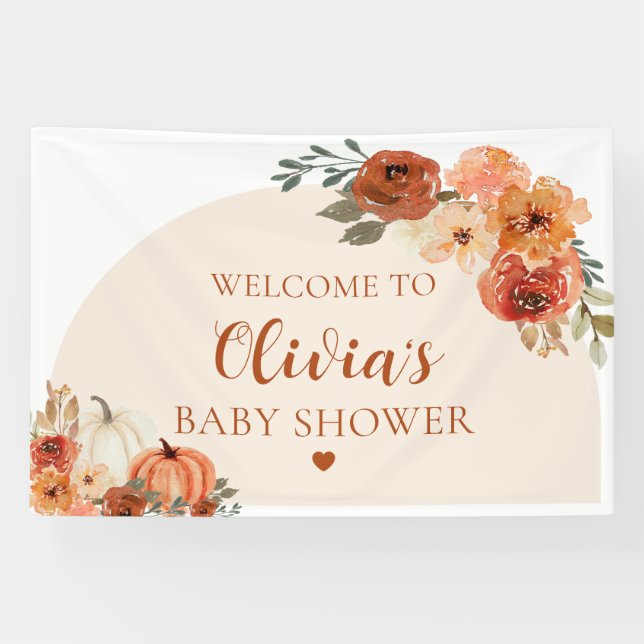 Fall A Little Pumpkin Autumn Floral Baby Shower  Banner (Horizontal)