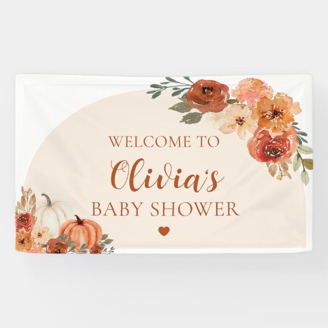 Fall A Little Pumpkin Autumn Floral Baby Shower  Banner (Horizontal)