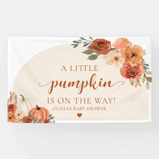 Fall A Little Pumpkin Autumn Floral Baby Shower  Banner (Horizontal)