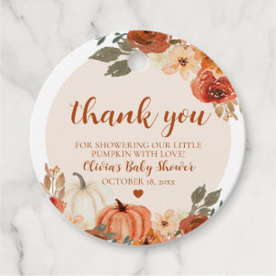 Fall A Little Pumpkin Autumn Floral Baby Shower Favour Tags