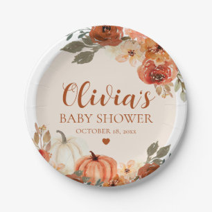 Fall A Little Pumpkin Autumn Floral Baby Shower Paper Plate