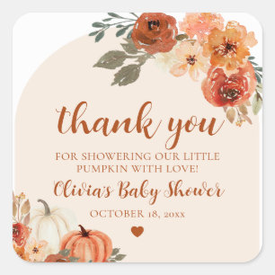 Fall A Little Pumpkin Autumn Floral Baby Shower Square Sticker