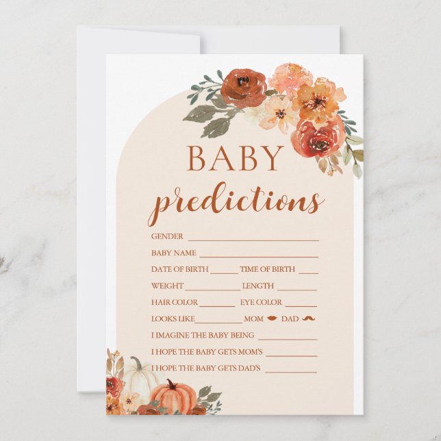 Fall A Little Pumpkin Baby Shower Baby Prediction Invitation (Front)