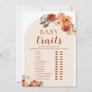 Fall A Little Pumpkin Baby Shower Baby Traits Game Invitation