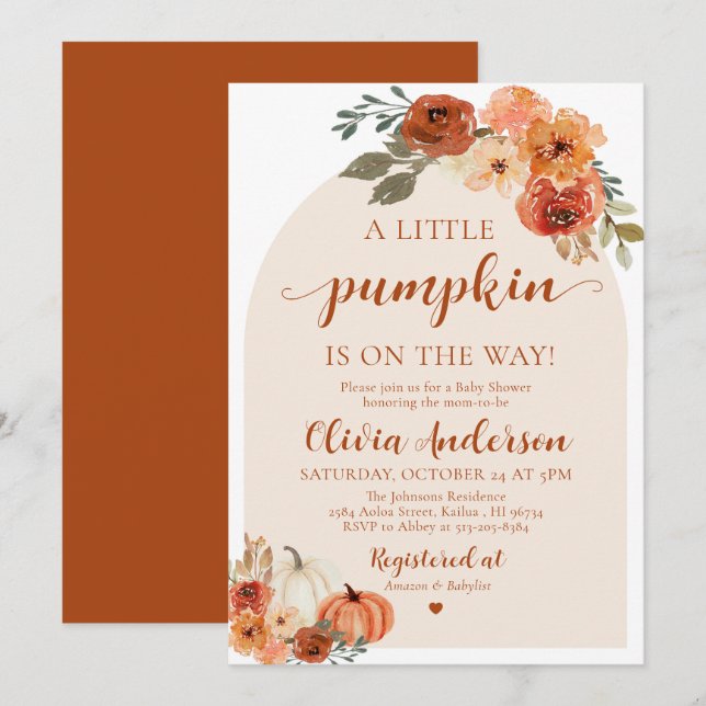 Fall A Little Pumpkin Baby Shower Invitation  (Front/Back)