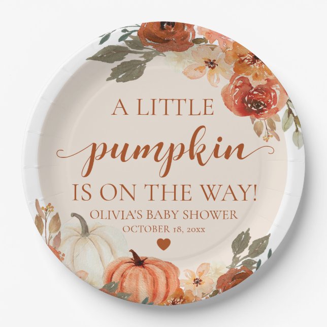 Fall A Little Pumpkin is on the way Baby Shower Paper Plate (Front)